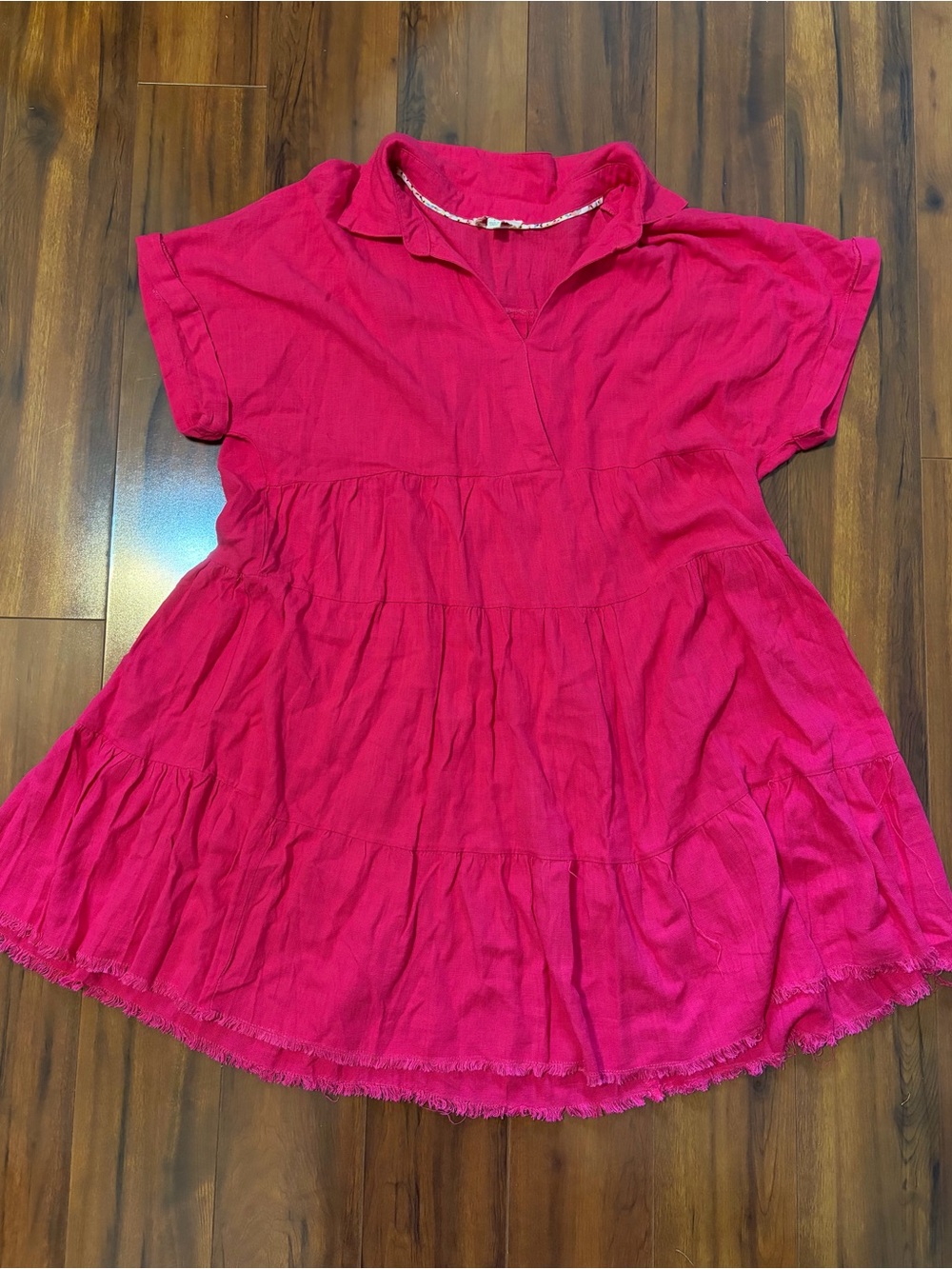 Umgee Hot Pink Tiered V-Neck Short Sleeve Tunic